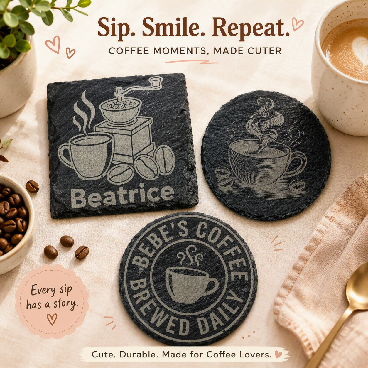 Custom Coffee Slate Coasters – Personalized for Every Coffee Lover