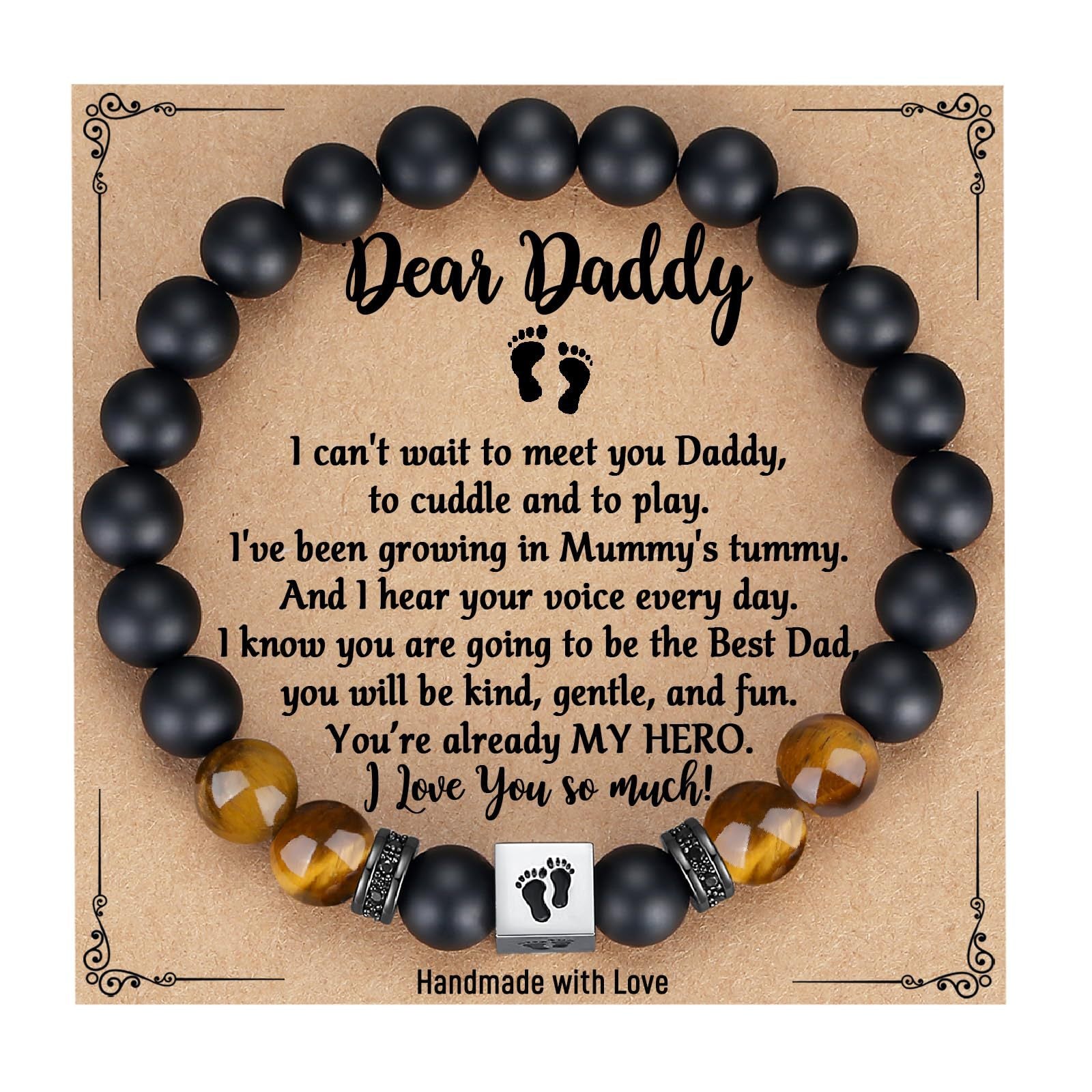 Men's Father's Day Gift Black Frosted Tigereye Stainless Steel Bracelets