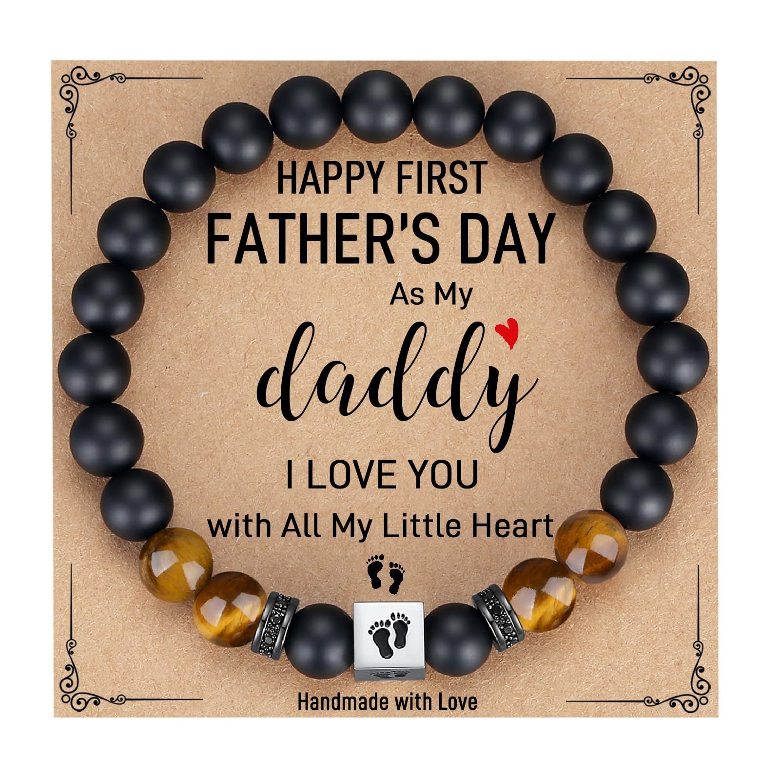Men's Father's Day Gift Black Frosted Tigereye Stainless Steel Bracelets